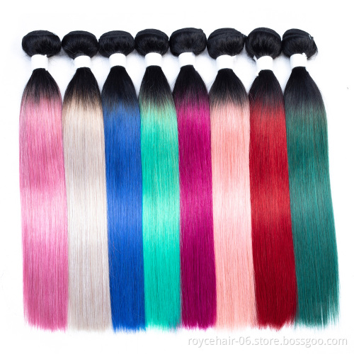 Royce Unprocessed Virgin Human hair bundles with Closure  Ombre Color hair bundles 1B Red